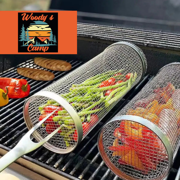 Panier de grillade rotatif pour barbecue de camping – Cage de grill en acier inoxydable