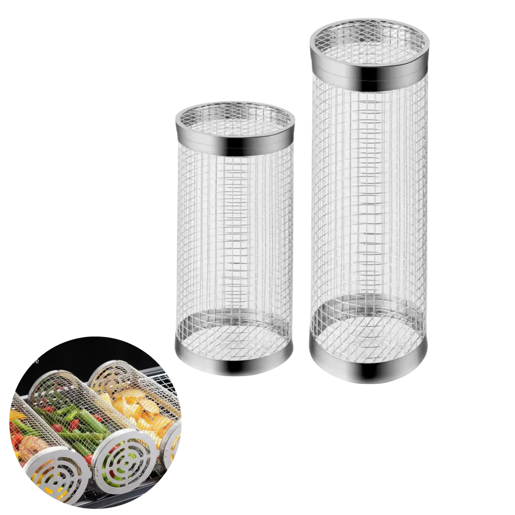 Panier de grillade rotatif pour barbecue de camping – Cage de grill en acier inoxydable