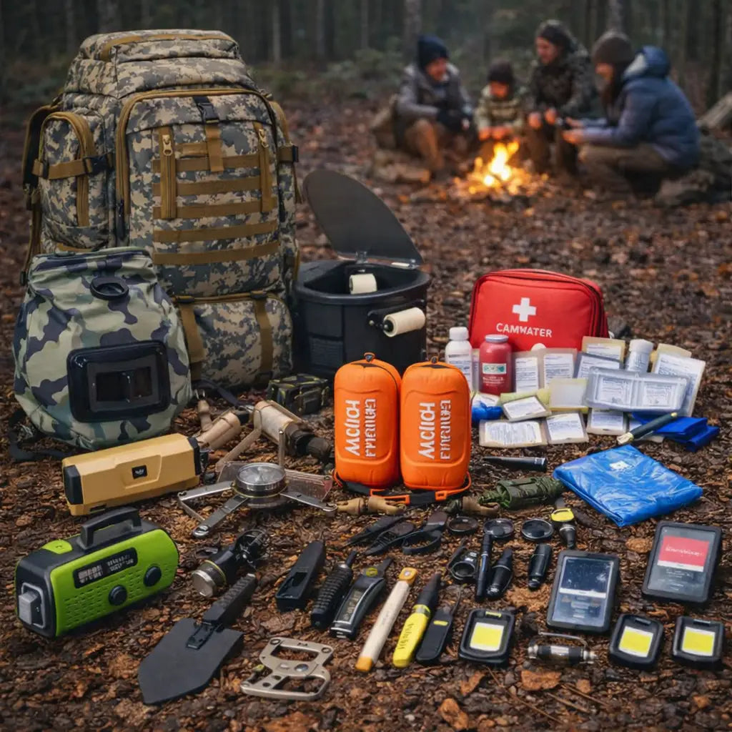 Kit Survie 72H++ EXPÉDITION–Équipement Complet pour 4 Personnes Woody’s Camp